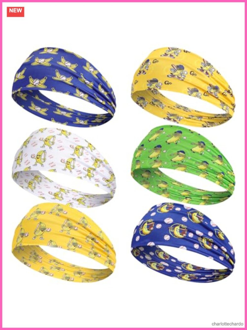 6 Pc Banana Baseball Headband Set Polyester Spandex Sweatband